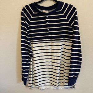 LuLaRoe Mark Henley Shirt Size L 14/16 Uni-Sex Blue Cream Striped Ombre NWT
